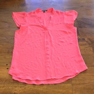 Express Coral Pink Button Front Flutter Sleeve Blouse Size Medium